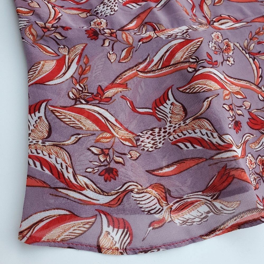 Cabi Small Blouse Good Luck Crane Shirt Mauve Sleeveless Peplum Top Flowy Bows - Picture 6 of 15